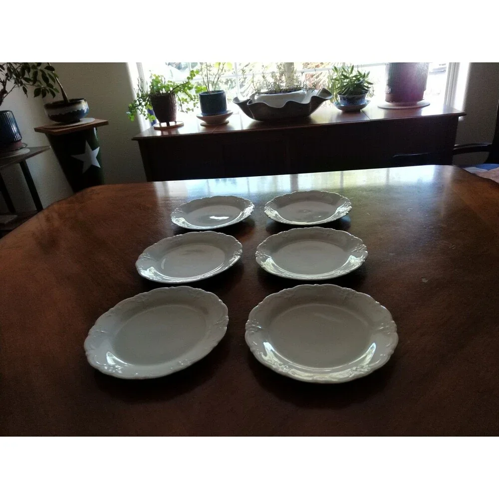 Set Lot 6x Tirschenreuth Baronesse Bread Butter Plate 6.75” Wht Germany Bavaria